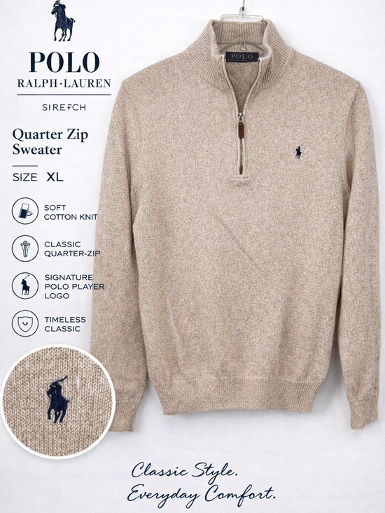 Polo Ralph Lauren Other - Polo by Ralph Lauren Men’s Quarter-Zip Sweater - Beige Oatmeal Cotton Blend XL